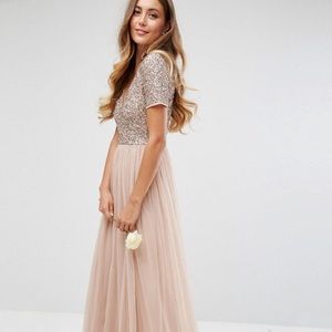 Maya V Neck Maxi Tulle Dress with Delicate Sequins